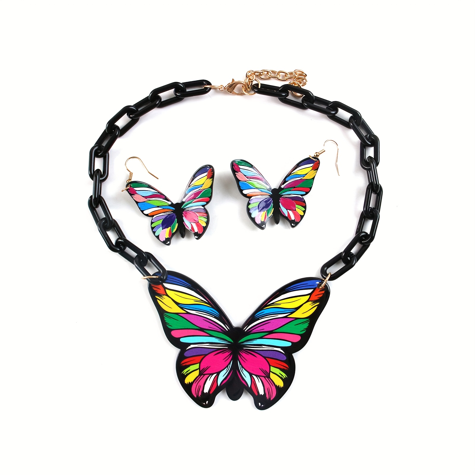 3pcs Set Butterfly Necklace Earrings Denim Hat Set